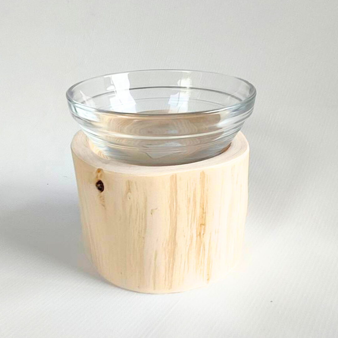 フレッシュ高野槙のログボウル　ガラスボウル付　ごはん台　フードボウル　餌台　エサ入れ 1個販売
