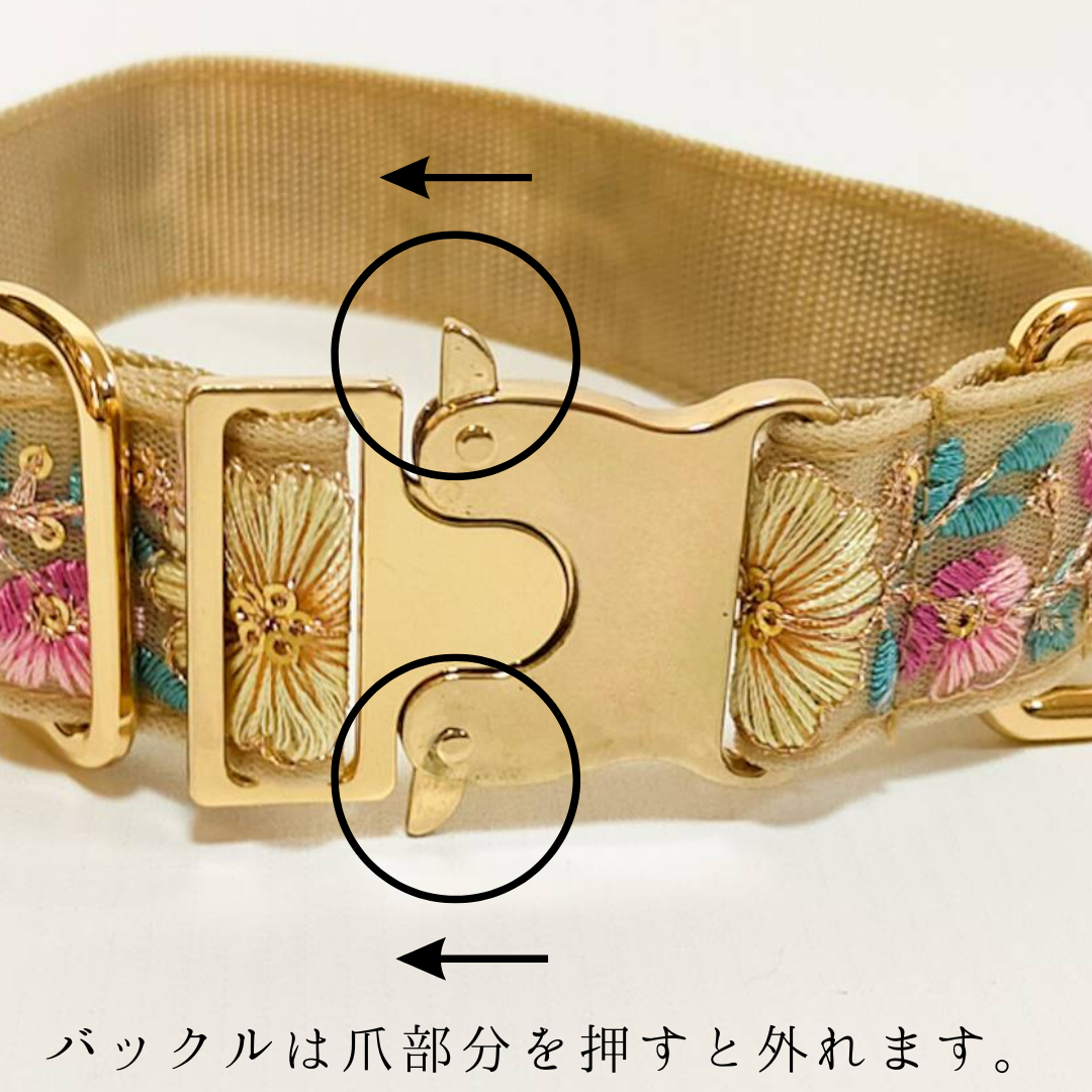 【旅する首輪シリーズ】インド刺繡リボン　犬用　コットン首輪　オプション迷子札　犬　首輪　幅3cm