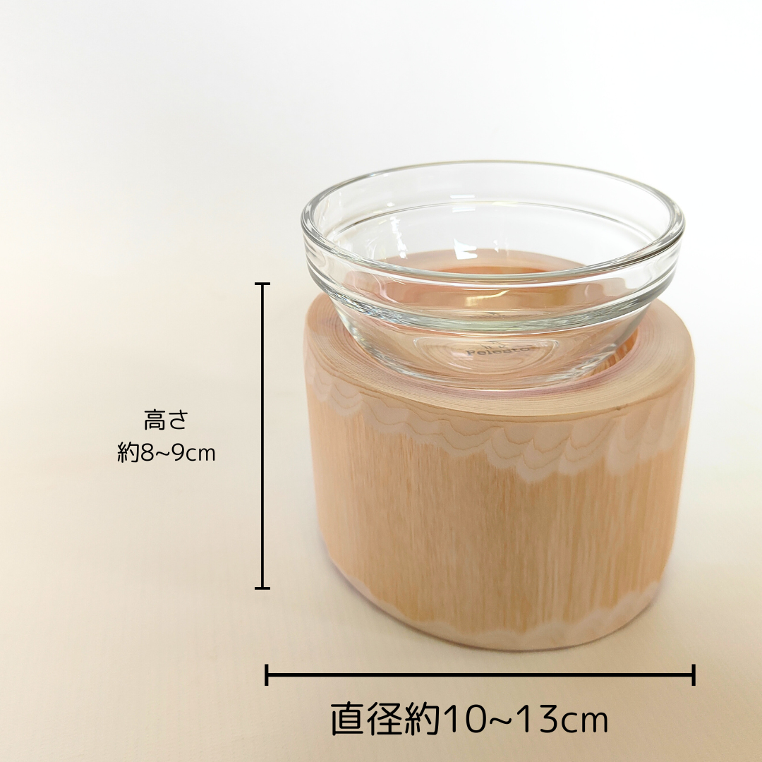 アート加工ヒノキ　ログボウル　ガラスボウル付　ペットテーブル　ごはん台　水入れ　フードボウル　餌台　エサ入れ