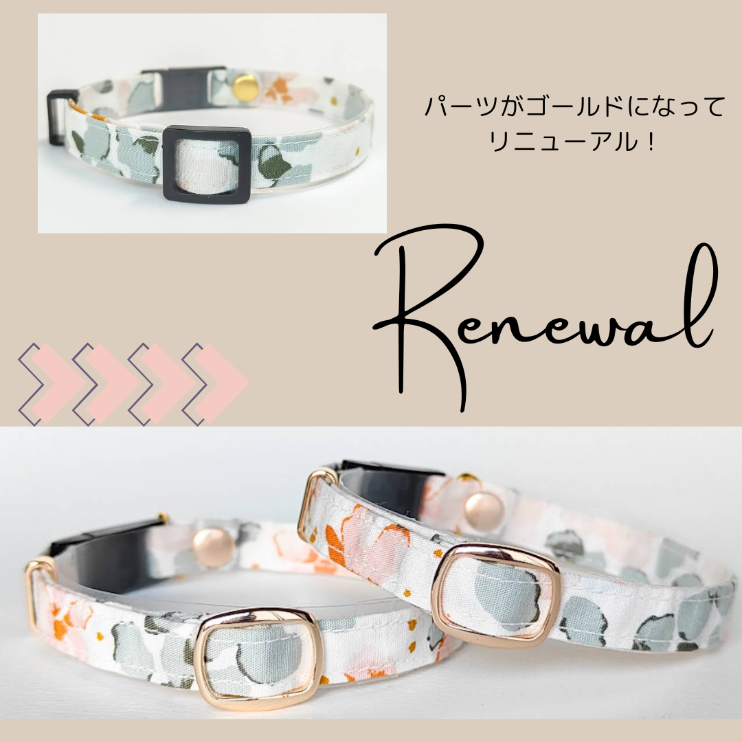 【迷子札付き】＜高品質ピマコットン＞【JASMINE】やさしい100％コットン　セーフティバックル　猫　首輪　花柄