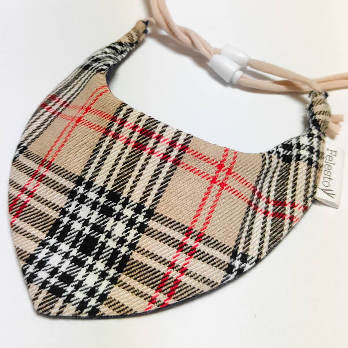＼Long-haired pets welcome／ Visible even on fluffballs: Bandana collar, optional ID tag, safety buckle included 【Tartan Check Beige】