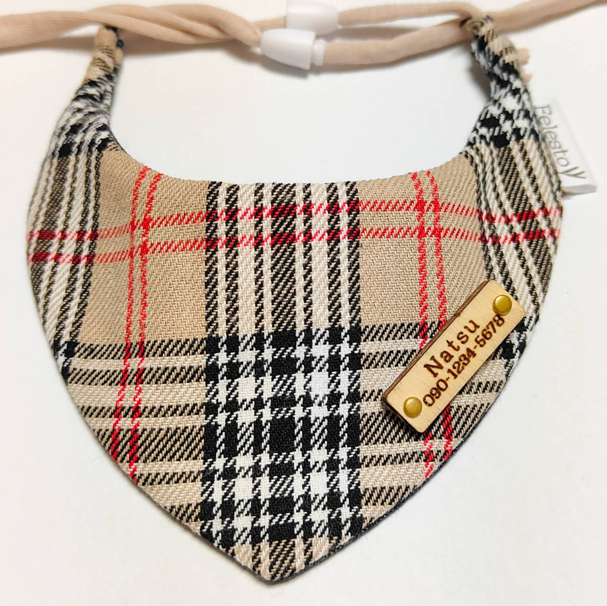 ＼Long-haired pets welcome／ Visible even on fluffballs: Bandana collar, optional ID tag, safety buckle included 【Tartan Check Beige】