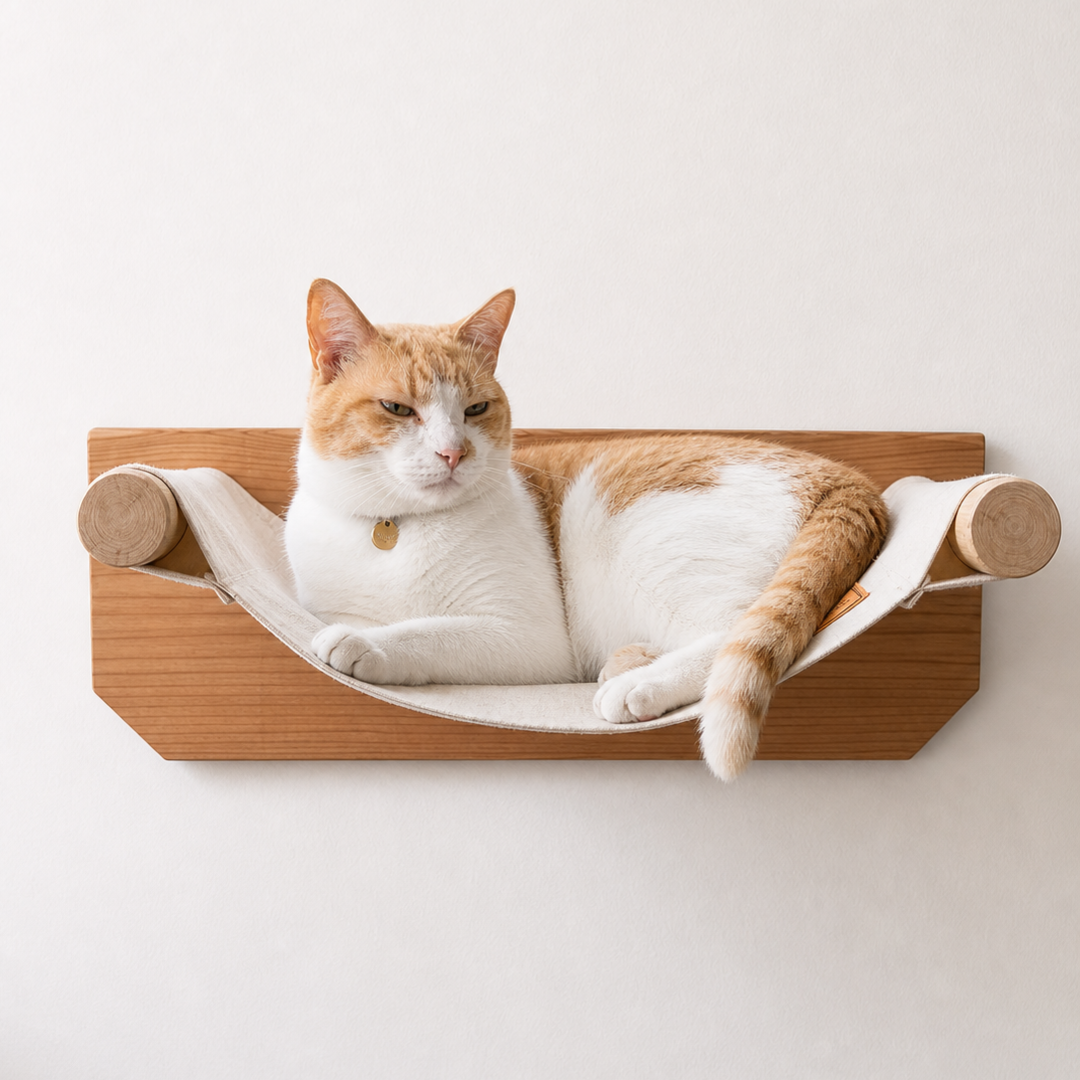 7月24日10AM販売予定(まだ販売前）　壁付け 猫ハンモック 天然木 無垢材 帆布 約10°傾き設計 石膏ボード対応 窓辺 壁掛け キャットステップ キャットウォーク Felesto　送料無料※北海道・沖縄・九州は別途