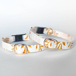 ＜高品質ピマコットン＞100％コットン　【Nordic Leaf】　北欧テイスト　　セーフティバックル　猫　首輪　 犬　迷子札なし