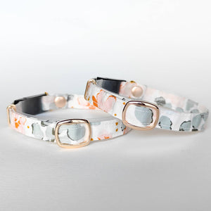 ＜高品質ピマコットン＞【JASMINE】やさしい100％コットン　セーフティバックル　猫　首輪　花柄 　迷子札なし