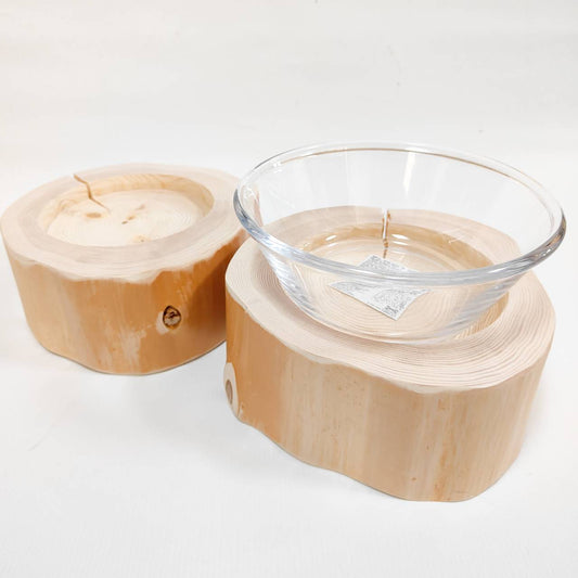 ガラスボウル大きめ　フレッシュ高野槙のLog Bowl-　水飲み台　ごはん台　餌台