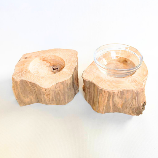 【アウトレット20％OFF】　表情豊かなしゃれ高野槙のログボウル　ごはん台　フードボウル　餌台　エサ入れ 1個販売　ランダム配送