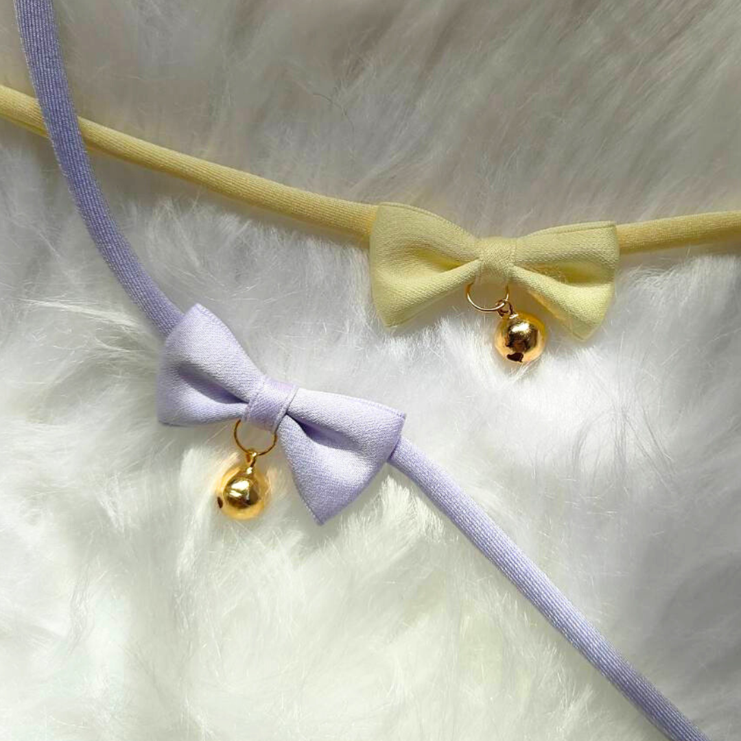 ミニリボンのやわらか紐首輪　ストレッチ性あり　猫　首輪　セーフティバックル　安全　軽量　紐　おしゃれ　かわいい