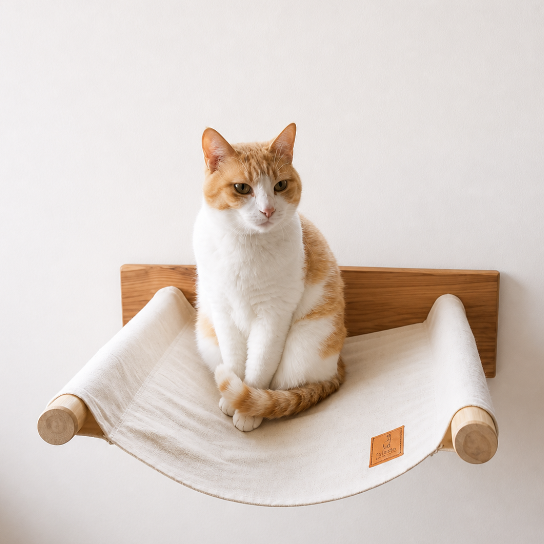 7月24日10AM販売予定(まだ販売前）　壁付け 猫ハンモック 天然木 無垢材 帆布 約10°傾き設計 石膏ボード対応 窓辺 壁掛け キャットステップ キャットウォーク Felesto　送料無料※北海道・沖縄・九州は別途