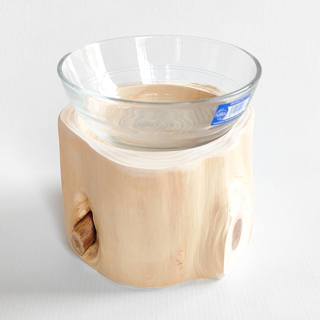 フレッシュ高野槙のログボウル　ガラスボウル付　ごはん台　フードボウル　餌台　エサ入れ 1個販売