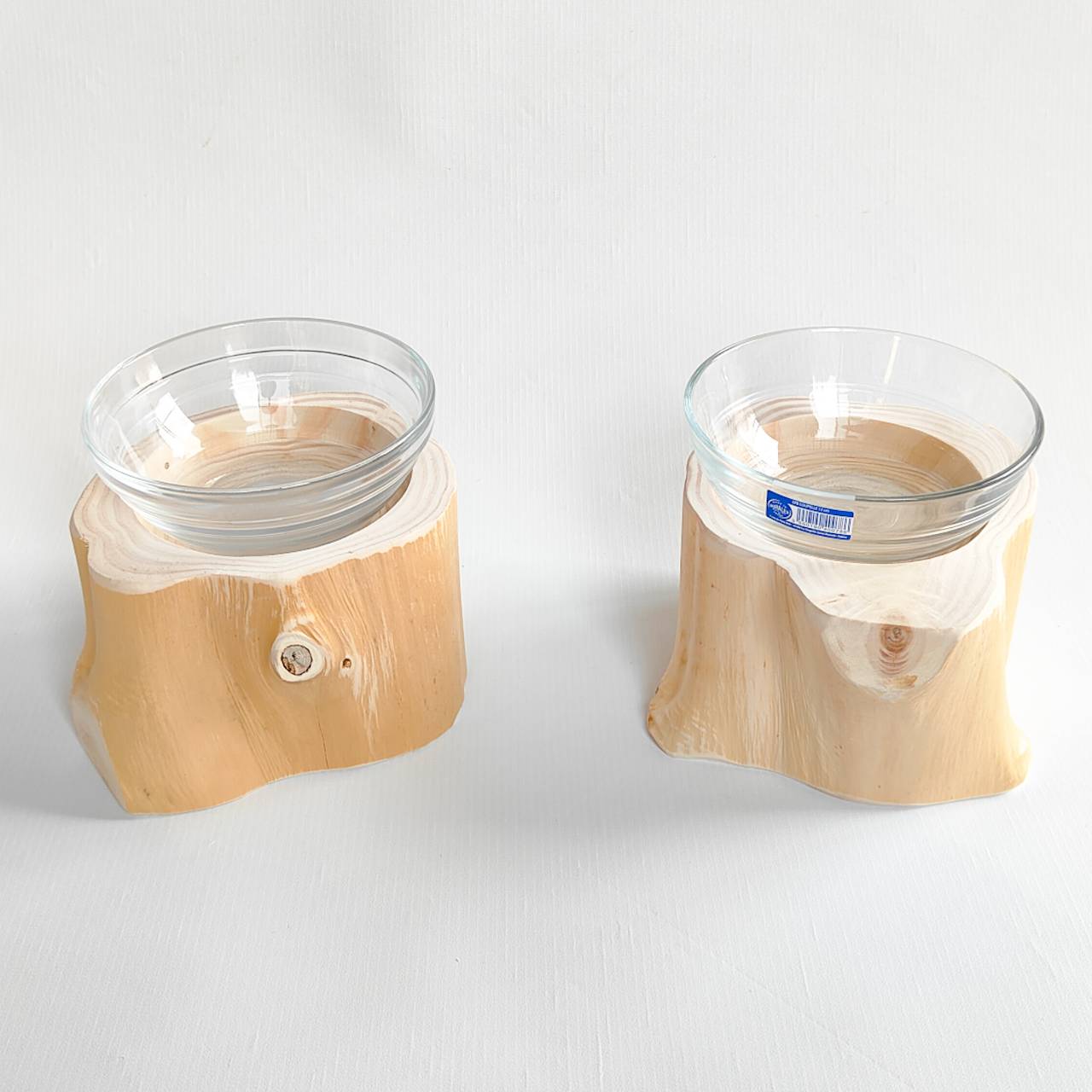 フレッシュ高野槙のログボウル　ガラスボウル付　ごはん台　フードボウル　餌台　エサ入れ 1個販売