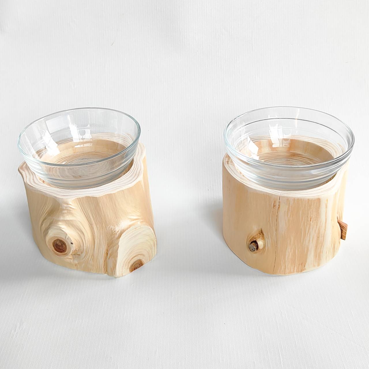 フレッシュ高野槙のログボウル　ガラスボウル付　ごはん台　フードボウル　餌台　エサ入れ 1個販売