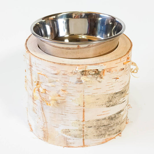 ＜改良＞ステンレスボウル　犬用　高め　-白樺の丸太のLog Bowl-　水飲み台　ごはん台　餌台のコピー