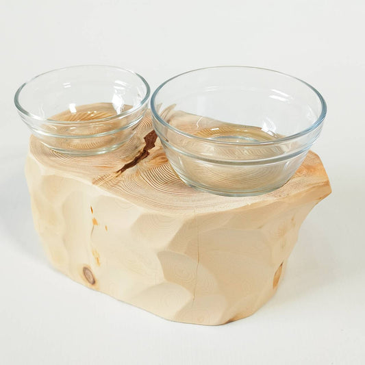 一点もの　おやつカップ付②　-アート高野槙の丸太のLog Bowl-　水飲み台　ごはん台　餌台のコピー