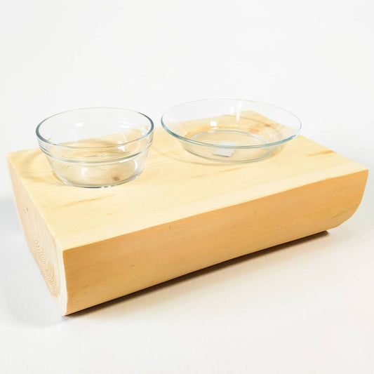 ラスト１　丸太のみの販売　アウトレット　高野槙ログボウルダブル　ごはんとお水　ごはん台　餌台　水入れ　猫　小型犬　ペット用　1個販売　ペットテーブル