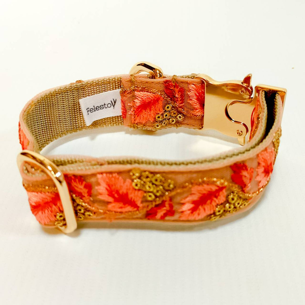 【旅する首輪シリーズ】インド刺繡リボン　犬用　コットン首輪　オプション迷子札　犬　首輪　幅2.5cm