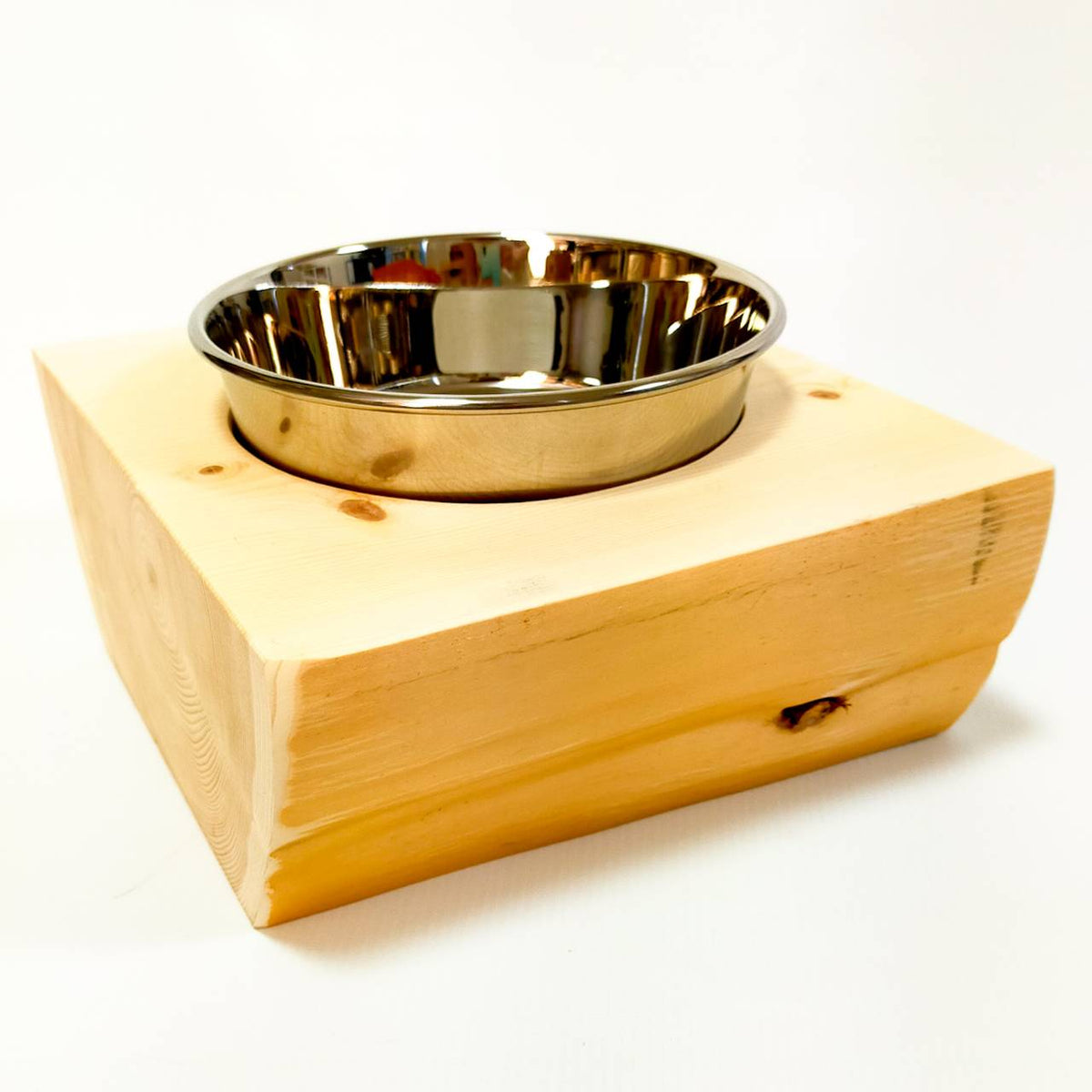 <改良版> 不鏽鋼碗 中型犬・多犬家庭適用 -方形高野槙原木 Log Bowl- 飲水台・餵食台・飼料台