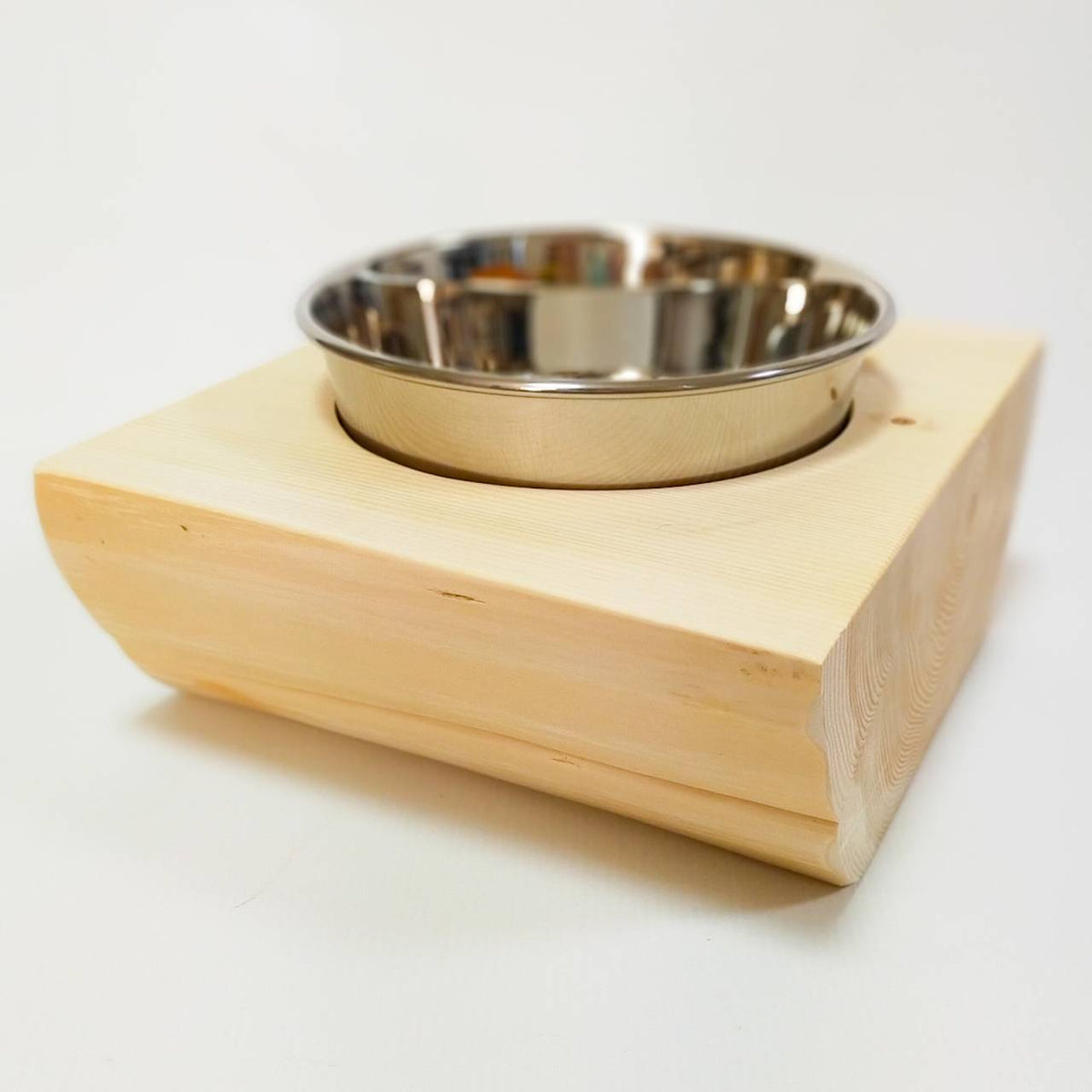 <改良版> 不鏽鋼碗 中型犬・多犬家庭適用 -方形高野槙原木 Log Bowl- 飲水台・餵食台・飼料台