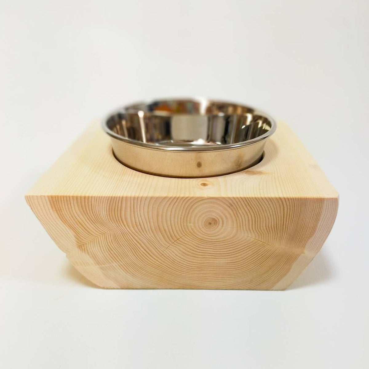 <改良版> 不鏽鋼碗 中型犬・多犬家庭適用 -方形高野槙原木 Log Bowl- 飲水台・餵食台・飼料台