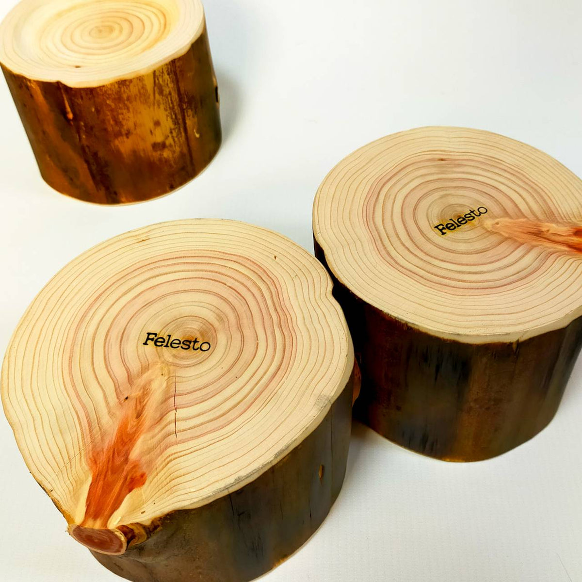 Simple hinoki log bowl pet table