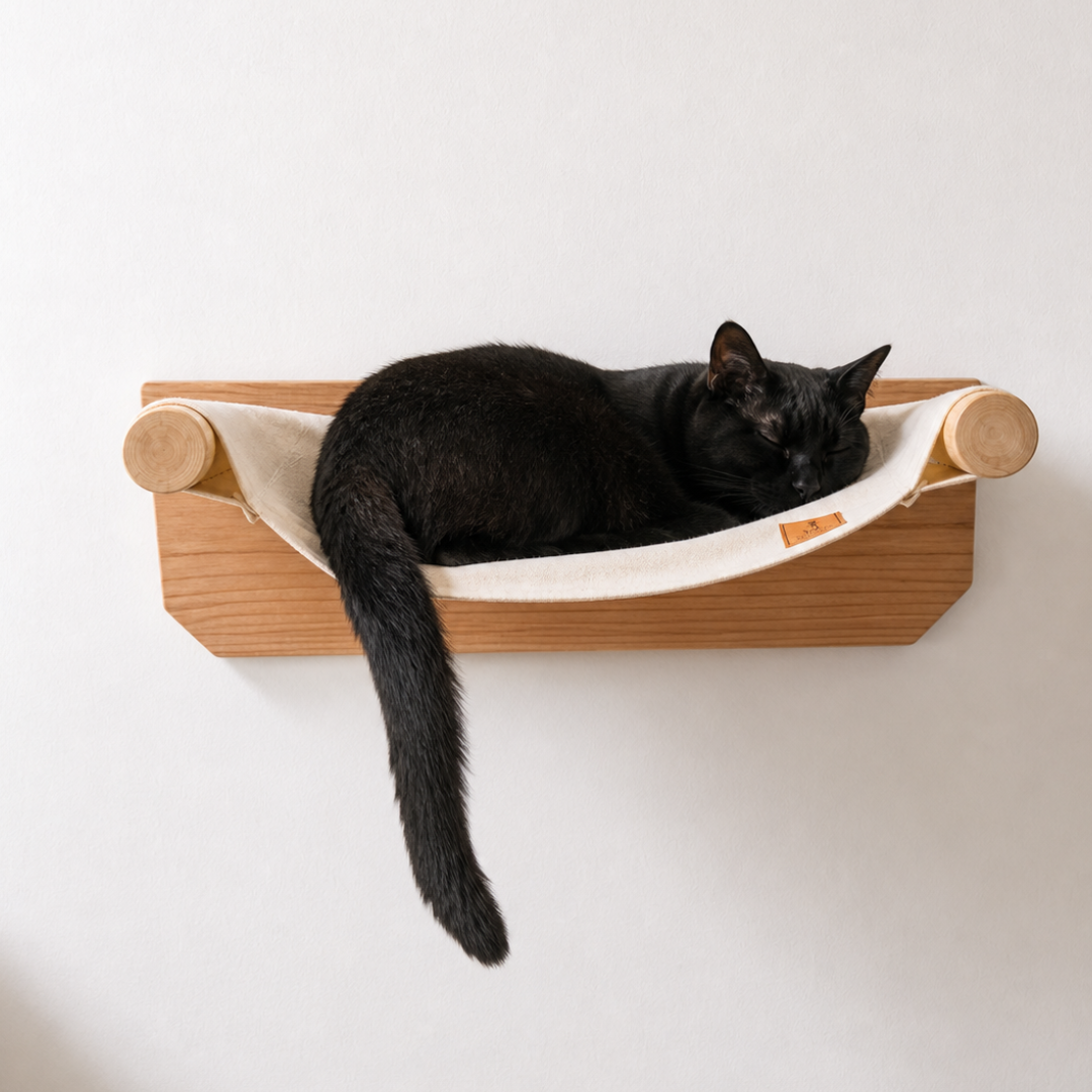 7月24日10AM販売予定(まだ販売前）　壁付け 猫ハンモック 天然木 無垢材 帆布 約10°傾き設計 石膏ボード対応 窓辺 壁掛け キャットステップ キャットウォーク Felesto　送料無料※北海道・沖縄・九州は別途