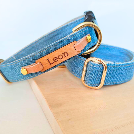アップサイクルデニム　犬用　コットン首輪　オプション迷子札　犬　首輪　幅2cm