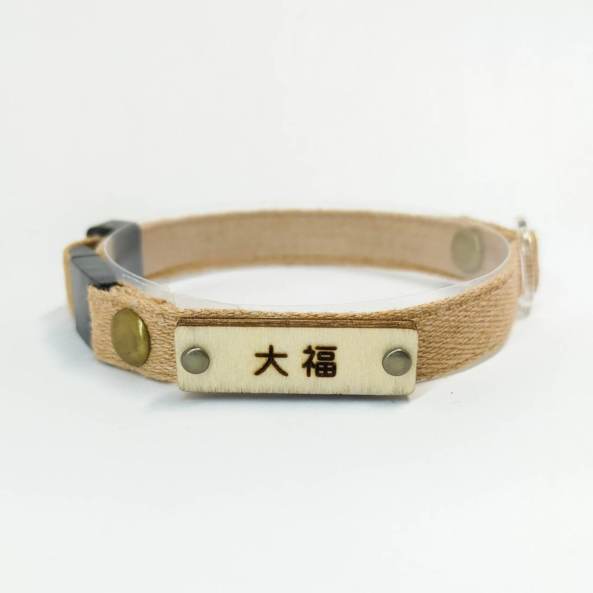 <3色>オーガニックコットン　猫　首輪　小型犬　迷子札付　セーフティバックル　ピンク　青　ブラウン