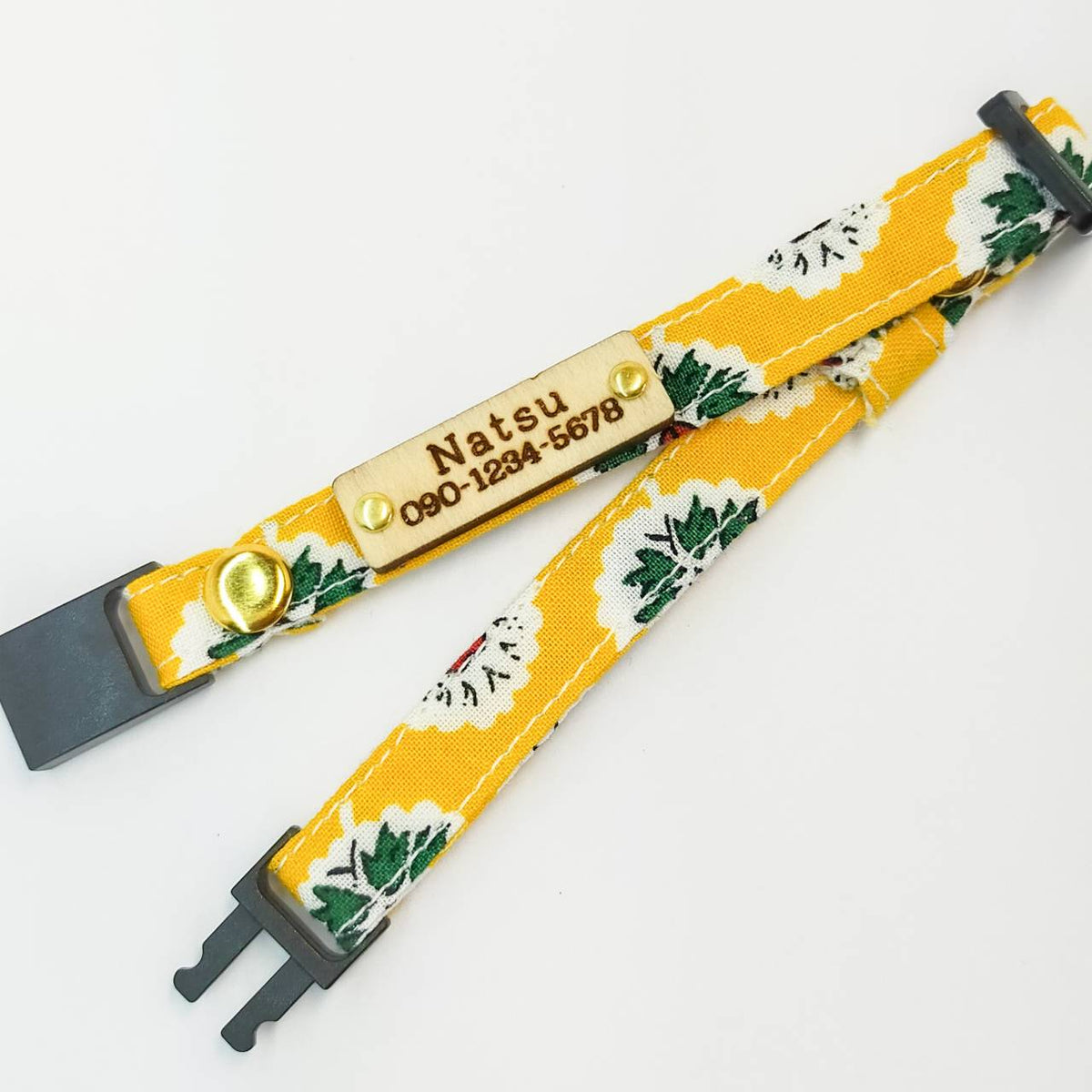 Gentle 100% Cotton [La Fleur d'Arles Yellow] SOULEIADO Fabric Cat Collar with Optional Wooden ID Tag and Safety Buckle