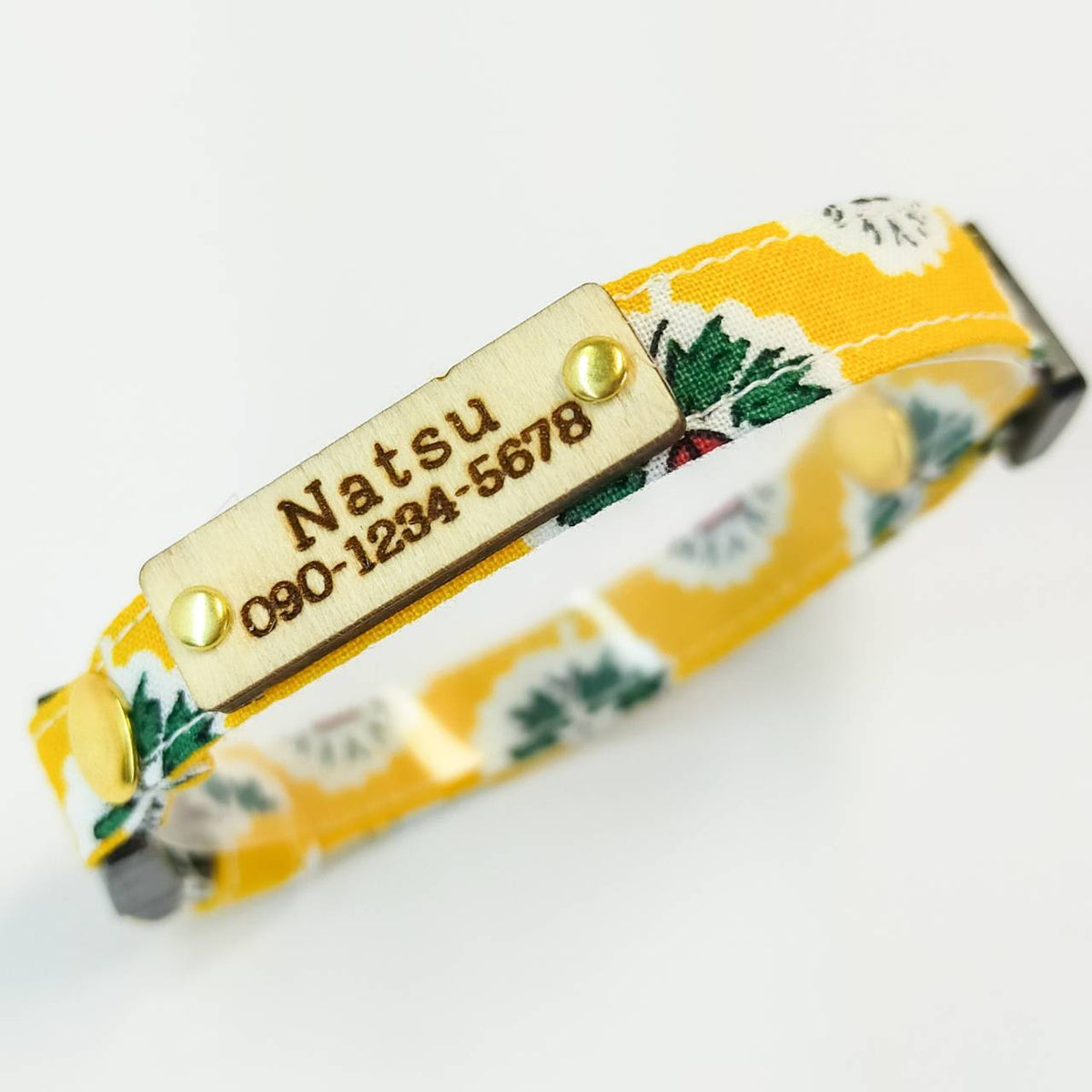 Gentle 100% Cotton [La Fleur d'Arles Yellow] SOULEIADO Fabric Cat Collar with Optional Wooden ID Tag and Safety Buckle