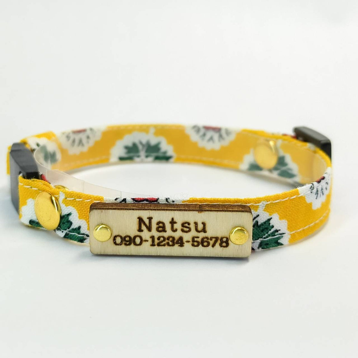 Gentle 100% Cotton [La Fleur d'Arles Yellow] SOULEIADO Fabric Cat Collar with Optional Wooden ID Tag and Safety Buckle