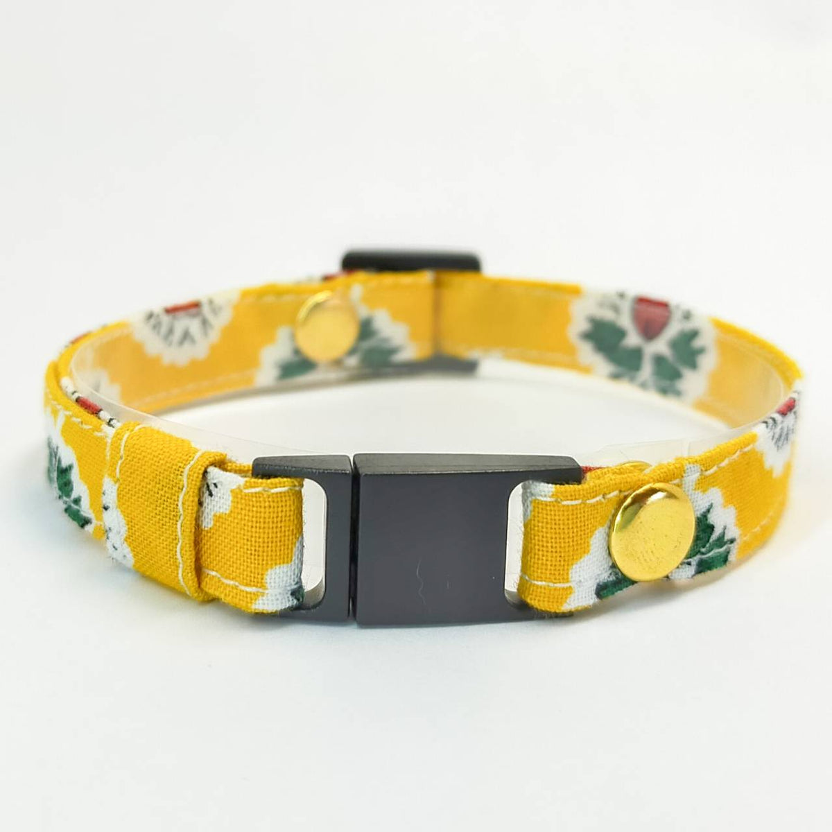 Gentle 100% Cotton [La Fleur d'Arles Yellow] SOULEIADO Fabric Cat Collar with Optional Wooden ID Tag and Safety Buckle