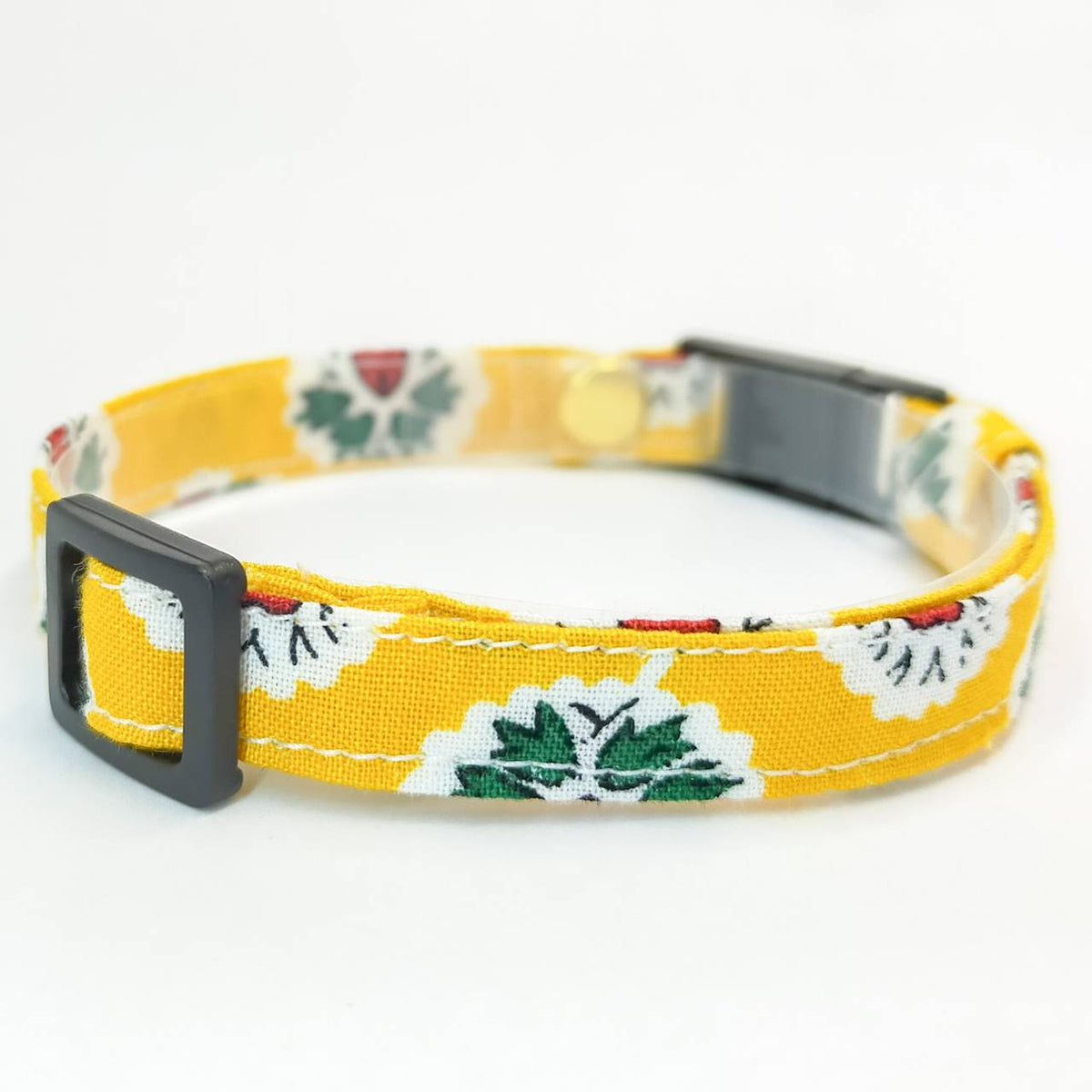 Gentle 100% Cotton [La Fleur d'Arles Yellow] SOULEIADO Fabric Cat Collar with Optional Wooden ID Tag and Safety Buckle