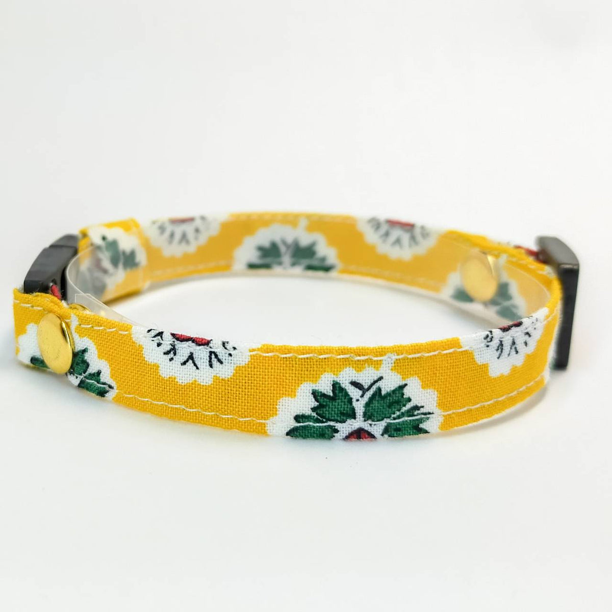 Gentle 100% Cotton [La Fleur d'Arles Yellow] SOULEIADO Fabric Cat Collar with Optional Wooden ID Tag and Safety Buckle