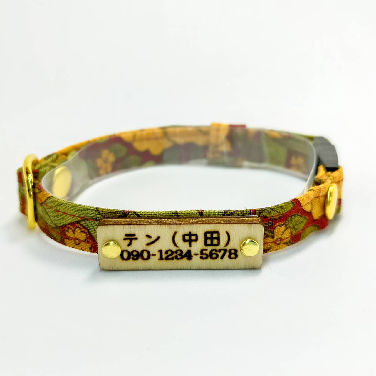 やさしい100％コットン　【 ピンパネル】　ウィリアム・モリス生地使用　オプション木製迷子札　セーフティバックル　猫　首輪