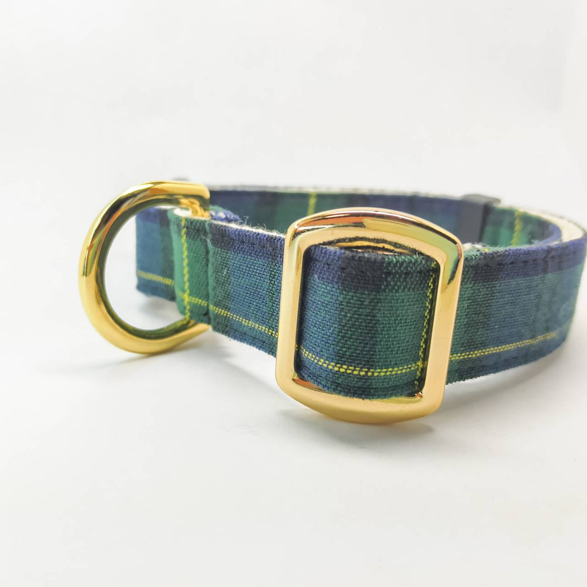 Tartan Check Green, 100% Cotton, Dog Cotton Collar, Optional ID Tag, Dog Collar, 2cm Width