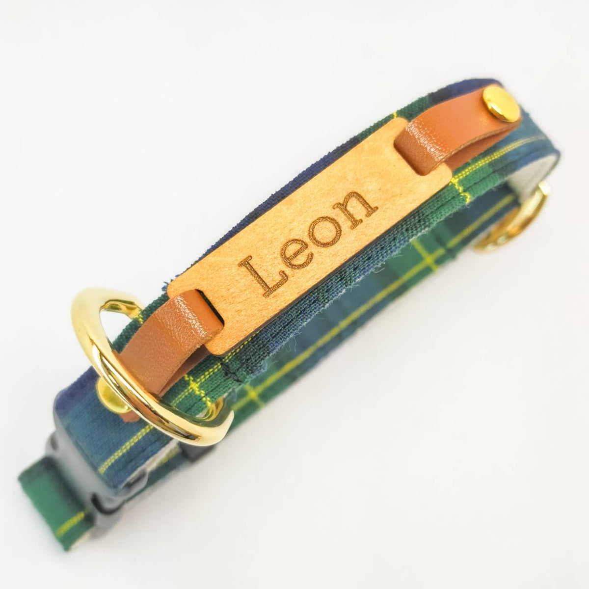 Tartan Check Green, 100% Cotton, Dog Cotton Collar, Optional ID Tag, Dog Collar, 2cm Width