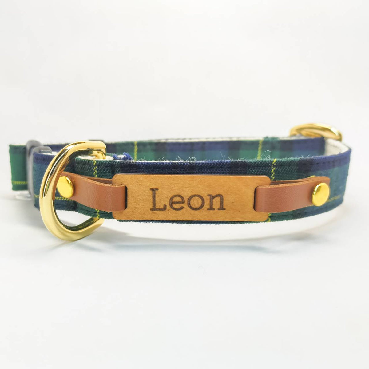 Tartan Check Green, 100% Cotton, Dog Cotton Collar, Optional ID Tag, Dog Collar, 2cm Width