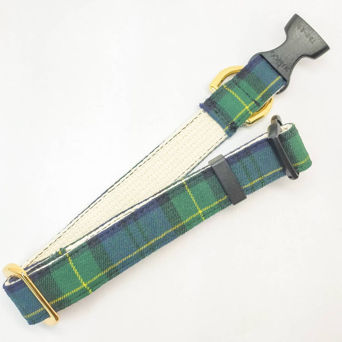 Tartan Check Green, 100% Cotton, Dog Cotton Collar, Optional ID Tag, Dog Collar, 2cm Width