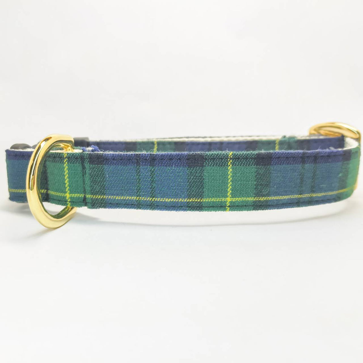 Tartan Check Green, 100% Cotton, Dog Cotton Collar, Optional ID Tag, Dog Collar, 2cm Width