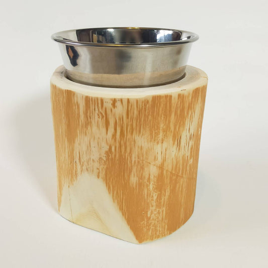 アウトレット20％OFF ステンレスボウル　犬用　高め　-高野槙の丸太のLog Bowl-　水飲み台　ごはん台　餌台