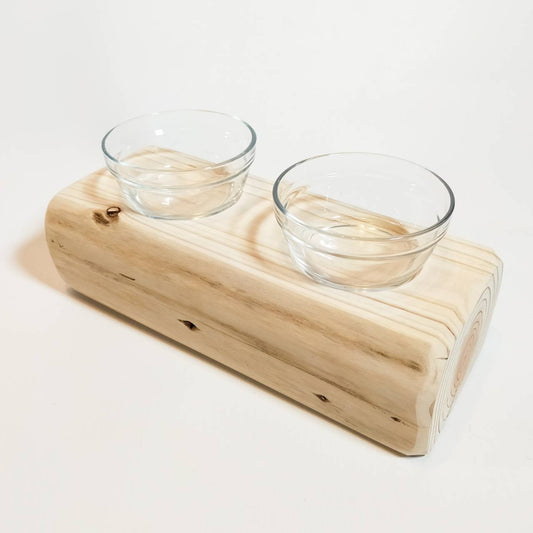 【アウトレット10％OFF】ヒノキ丸太のペットログボウルダブル　水入れ　フードボウル　餌台　エサ入れ