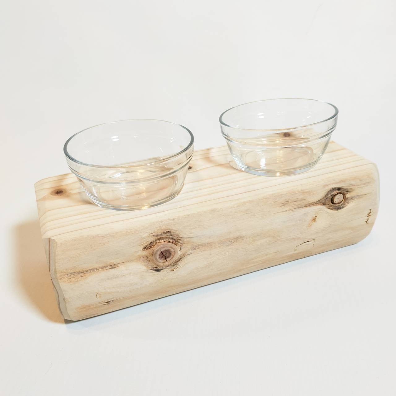 【アウトレット15％OFF】ヒノキ丸太のペットログボウルダブル③　水入れ　フードボウル　餌台　エサ入れ