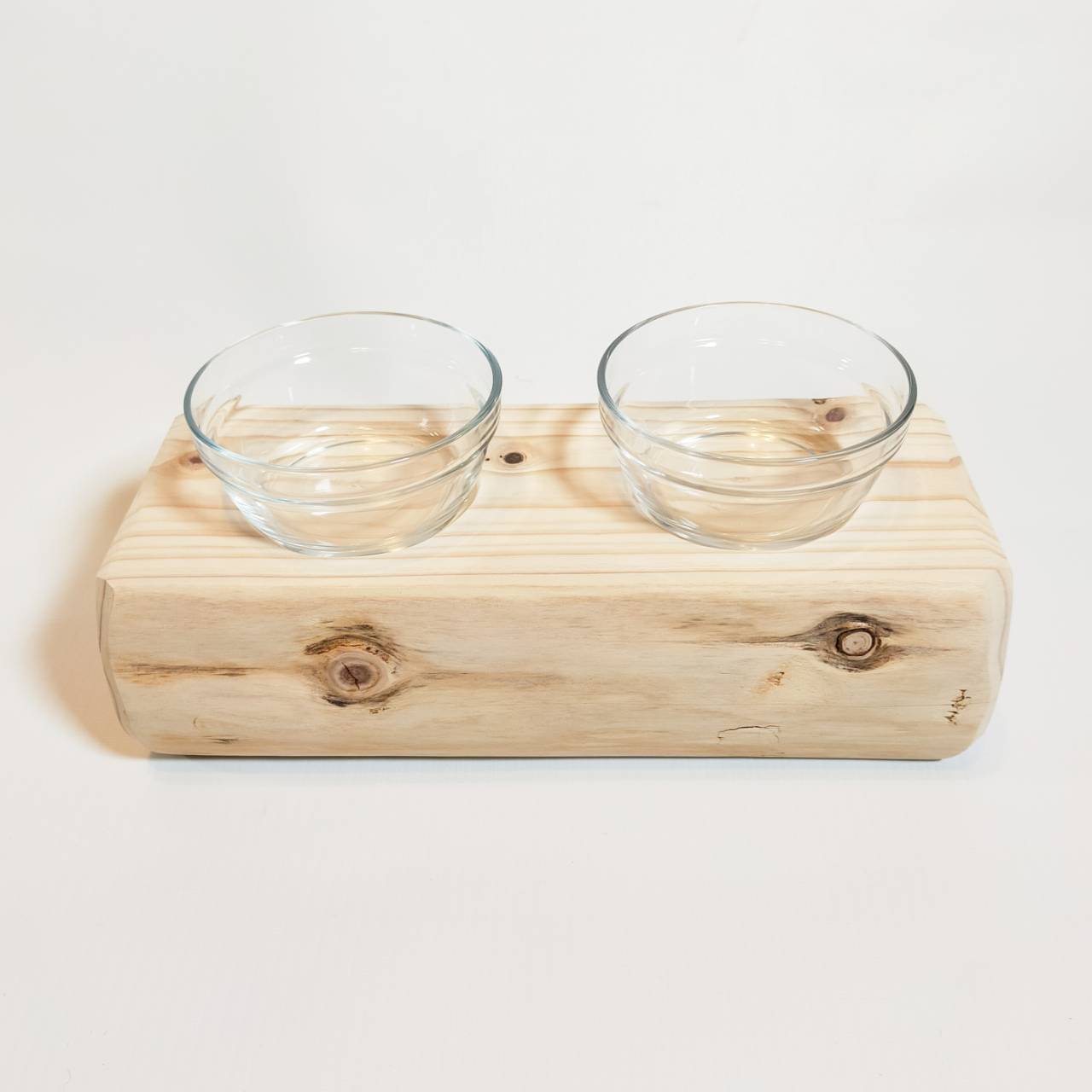 【アウトレット15％OFF】ヒノキ丸太のペットログボウルダブル③　水入れ　フードボウル　餌台　エサ入れ