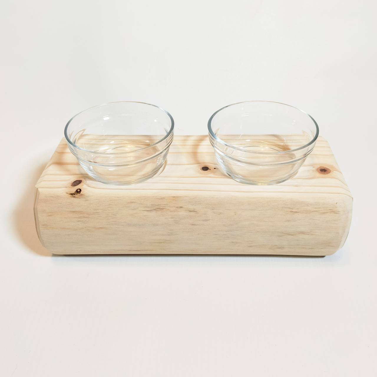【アウトレット15％OFF】ヒノキ丸太のペットログボウルダブル③　水入れ　フードボウル　餌台　エサ入れ