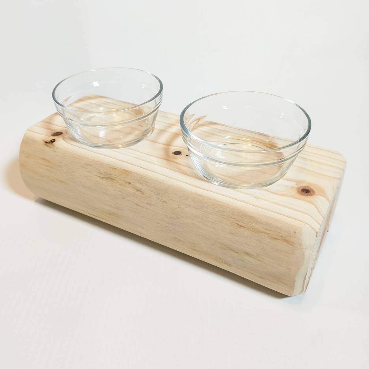 【アウトレット15％OFF】ヒノキ丸太のペットログボウルダブル③　水入れ　フードボウル　餌台　エサ入れ