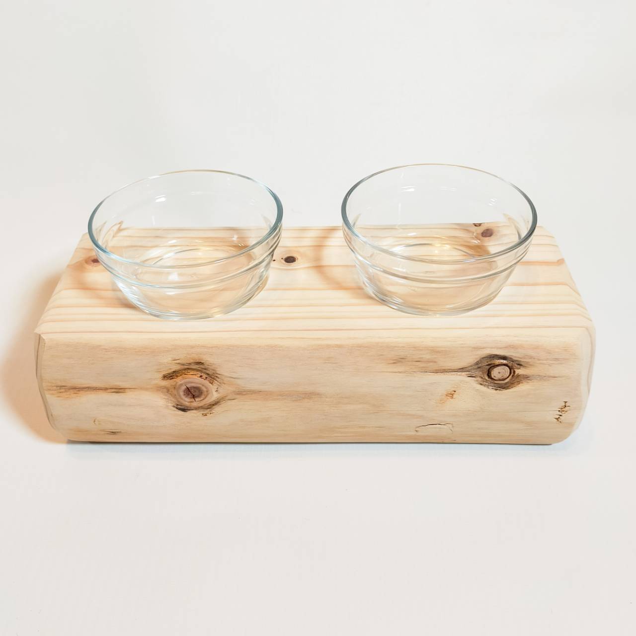 【アウトレット15％OFF】ヒノキ丸太のペットログボウルダブル③　水入れ　フードボウル　餌台　エサ入れ