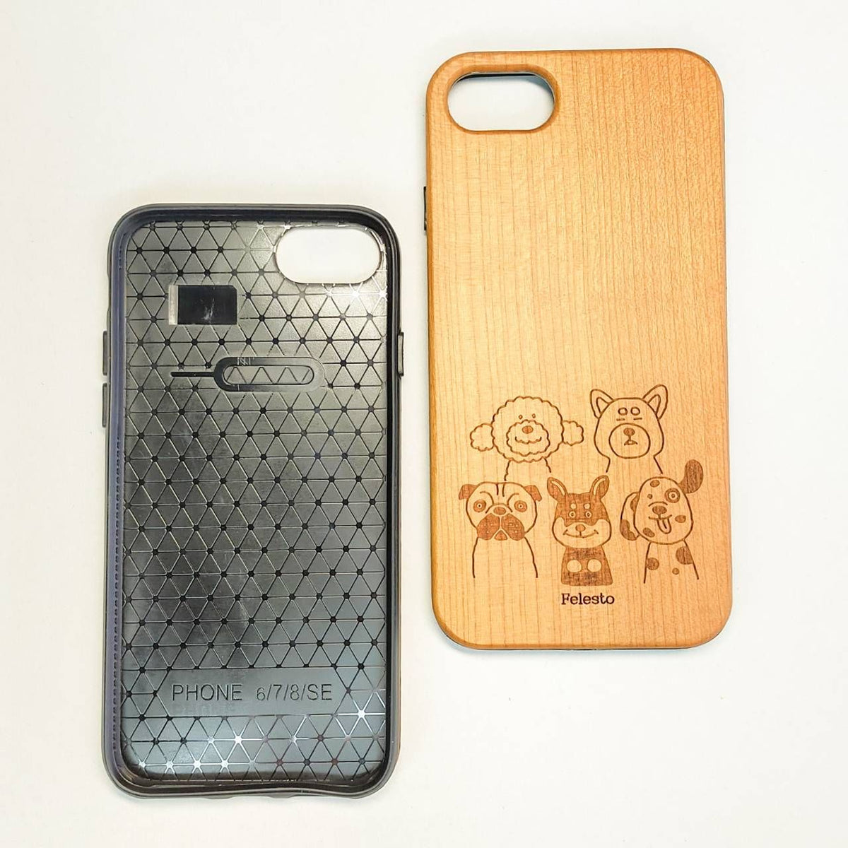全5種類　iPhone 木製オリジナルスマホケース　猫　犬　イラスト　ミーアキャット　※受注製作（約1ヶ月）